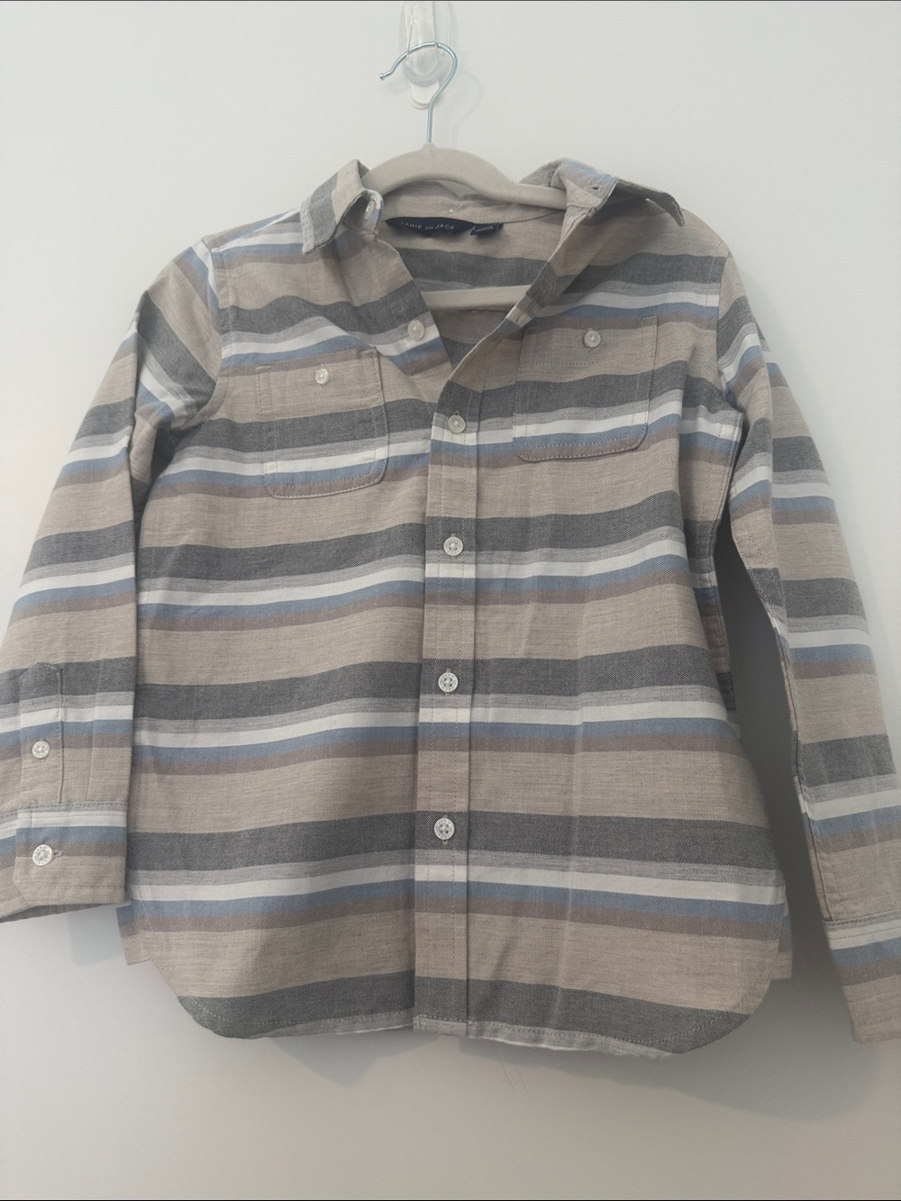 Janie and Jack Beige, Gray & Blue Striped Button-Down Shirt